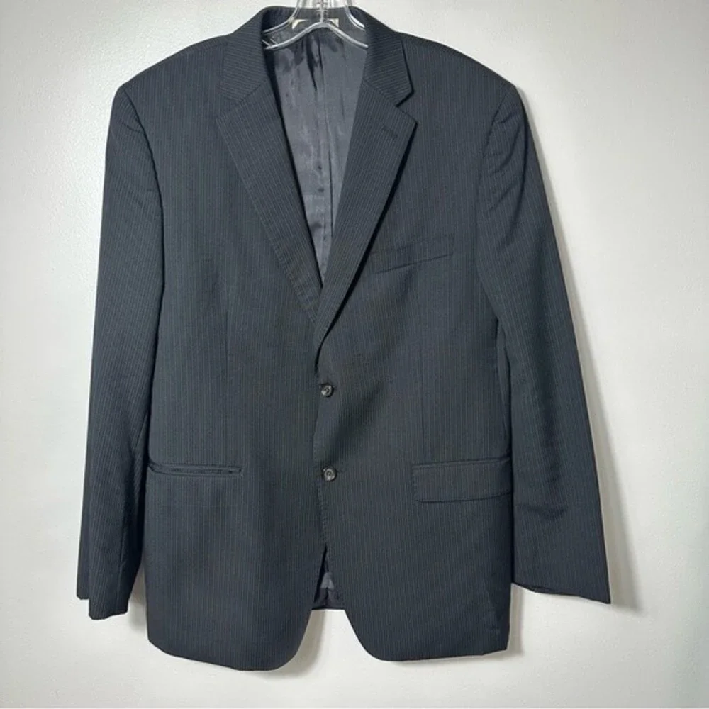 Lauren Ralph Lauren Mens Suit Size 44R 100% Wool Black Striped Jacket Blazer